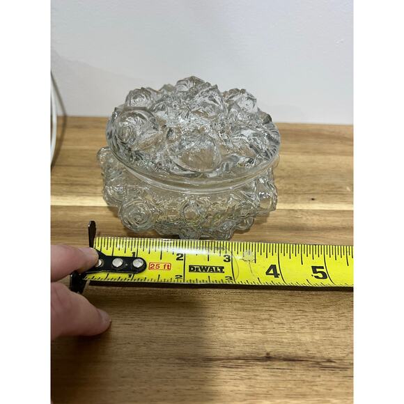 Vintage Goofus Glass Dresser Jar with A Cabbage Rose Design and A Puffy Tray HTF - Picture 9 of 12